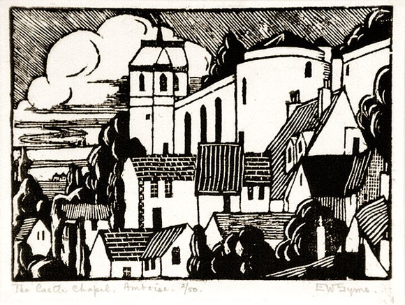 Artist: b'Syme, Eveline' | Title: b'The Castle Chapel, Amboise' | Date: c.1928 | Technique: b'wood-engraving, printed in black ink, from one block' Artist: b'Syme, Eveline' | Title: b'The Castle Chapel, Amboise' | Date: c.1928 | Technique: b'wood-engraving, printed in black ink, from one block'
