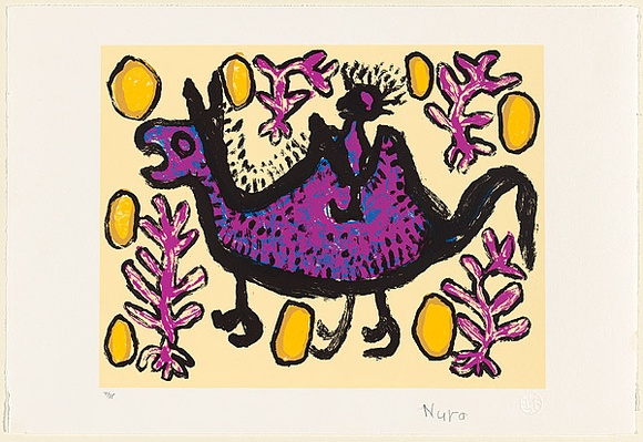 Artist: b'RUPERT, Nura' | Title: b'Camela' | Date: 2004 | Technique: b'screenprint, printed in colour, from five screens; with cream tint' | Copyright: b'\xc2\xa9 Nura Rupert. Licensed by VISCOPY, Australia, 2008.' Artist: b'RUPERT, Nura' | Title: b'Camela' | Date: 2004 | Technique: b'screenprint, printed in colour, from five screens; with cream tint' | Copyright: b'\xc2\xa9 Nura Rupert. Licensed by VISCOPY, Australia, 2008.'