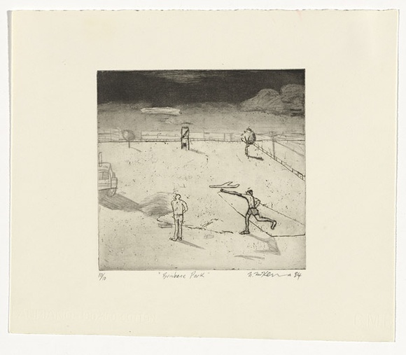 Artist: b'McKenna, Noel.' | Title: b'Brisbane Park' | Date: 1984 | Technique: b'etching, aquatint, roulette, drypoint printed with plate-tone.' | Copyright: b'\xc2\xa9 Noel McKenna' Artist: b'McKenna, Noel.' | Title: b'Brisbane Park' | Date: 1984 | Technique: b'etching, aquatint, roulette, drypoint printed with plate-tone.' | Copyright: b'\xc2\xa9 Noel McKenna'