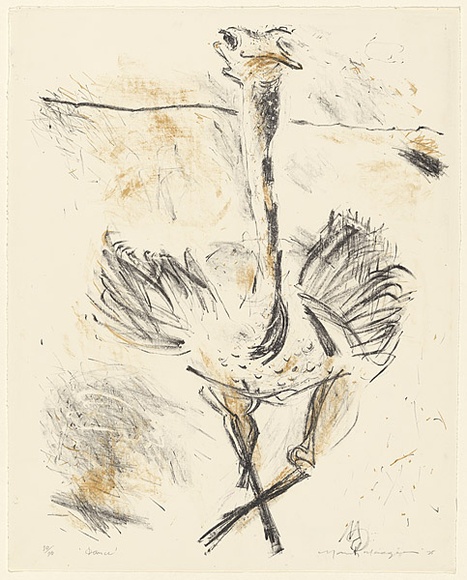Artist: b'MACQUEEN, Mary' | Title: b'Dance' | Date: 1975 | Technique: b'lithograph, printed in colour, from two plates in black and brown ink' | Copyright: b'Courtesy Paulette Calhoun, for the estate of Mary Macqueen' Artist: b'MACQUEEN, Mary' | Title: b'Dance' | Date: 1975 | Technique: b'lithograph, printed in colour, from two plates in black and brown ink' | Copyright: b'Courtesy Paulette Calhoun, for the estate of Mary Macqueen'