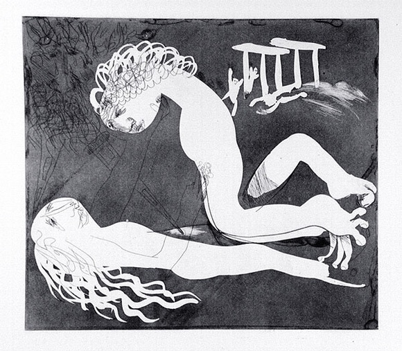 Artist: b'BOYD, Arthur' | Title: b'Myrrhine and Kinesias. Variant of no. 16.' | Date: (1970) | Technique: b'etching and aquatint, printed in black ink, from one plate' | Copyright: b'Reproduced with permission of Bundanon Trust' Artist: b'BOYD, Arthur' | Title: b'Myrrhine and Kinesias. Variant of no. 16.' | Date: (1970) | Technique: b'etching and aquatint, printed in black ink, from one plate' | Copyright: b'Reproduced with permission of Bundanon Trust'