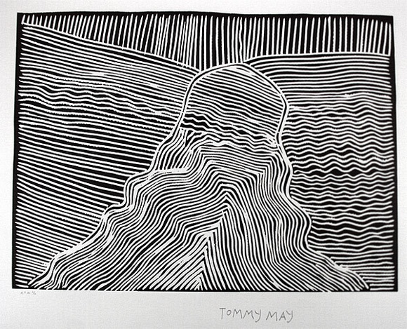 Artist: b'Ngarraija, Tommy May.' | Title: b'Yungkurja' | Date: 1999, October | Technique: b'linocut, printed in black ink, from one block'