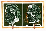 Artist: HANRAHAN, Barbara | Title: Two men with ties | Date: 1966 | Technique: lithograph, printed in colour, from four plates