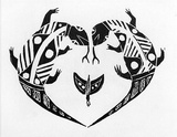 Artist: Artist unknown | Title: Two lizards and insect | Date: 1970s | Technique: woodcut, printed in black ink, from one block