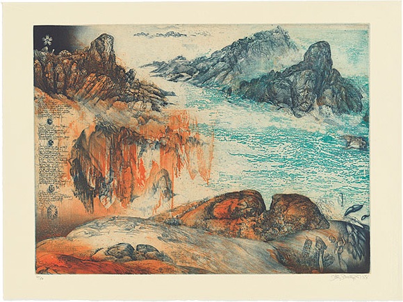 Artist: b'SCHMEISSER, Jorg' | Title: b'Diary and Yallingup W.A.' | Date: 1988 | Technique: b'etching, photo-etching and aquatint, printed in colour, from three plates' | Copyright: b'\xc2\xa9 J\xc3\xb6rg Schmeisser' Artist: b'SCHMEISSER, Jorg' | Title: b'Diary and Yallingup W.A.' | Date: 1988 | Technique: b'etching, photo-etching and aquatint, printed in colour, from three plates' | Copyright: b'\xc2\xa9 J\xc3\xb6rg Schmeisser'