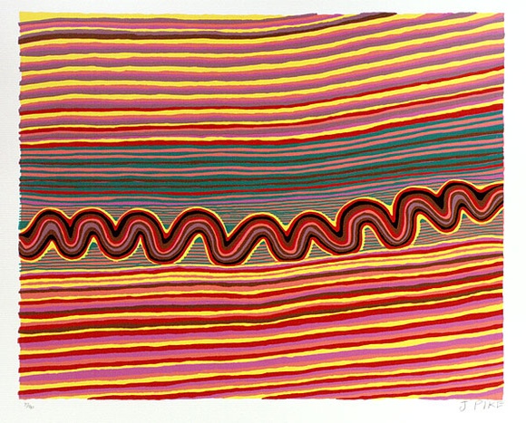 Artist: b'Pike, Jimmy.' | Title: b'Japingka country' | Date: 1989 | Technique: b'screenprint, printed in colour, from multiple stencils' Artist: b'Pike, Jimmy.' | Title: b'Japingka country' | Date: 1989 | Technique: b'screenprint, printed in colour, from multiple stencils'