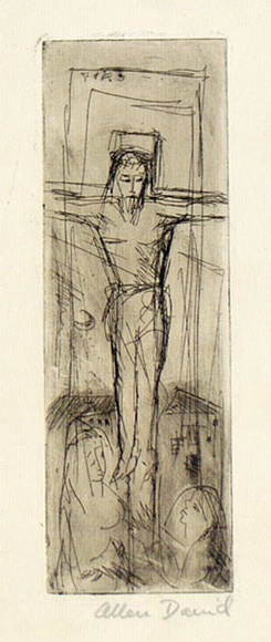 Artist: b'David, Allen.' | Title: b'(Crucifixion).' | Date: (1955) | Technique: b'etching, printed in brown ink with plate-tone, from one plate' Artist: b'David, Allen.' | Title: b'(Crucifixion).' | Date: (1955) | Technique: b'etching, printed in brown ink with plate-tone, from one plate'
