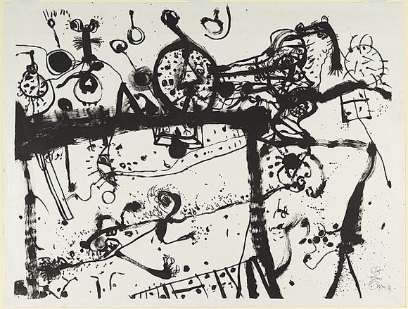 Artist: b'Olsen, John.' | Title: b'Cat kitchen.' | Date: 1973 | Technique: b'lithograph, printed in black ink, from one stone' | Copyright: b'\xc2\xa9 John Olsen. Licensed by VISCOPY, Australia' Artist: b'Olsen, John.' | Title: b'Cat kitchen.' | Date: 1973 | Technique: b'lithograph, printed in black ink, from one stone' | Copyright: b'\xc2\xa9 John Olsen. Licensed by VISCOPY, Australia'