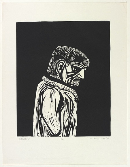 Artist: b'Counihan, Noel.' | Title: b'Old man.' | Date: 1978, August | Technique: b'linocut, printed in black ink, from one block' Artist: b'Counihan, Noel.' | Title: b'Old man.' | Date: 1978, August | Technique: b'linocut, printed in black ink, from one block'