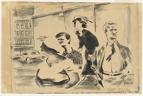 Artist: b'Wall, Edith.' | Title: b'Pedestrians' | Date: 1956 | Technique: b'lithograph, printed in black ink, from one stone' | Copyright: b'Courtesy of the artist' Artist: b'Wall, Edith.' | Title: b'Pedestrians' | Date: 1956 | Technique: b'lithograph, printed in black ink, from one stone' | Copyright: b'Courtesy of the artist'