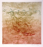Artist: b'King, Grahame.' | Title: b'Monument at Obiri, Arnhem Land VI' | Date: 1981 | Technique: b'lithograph, printed in colour, from three stones [or plates]'