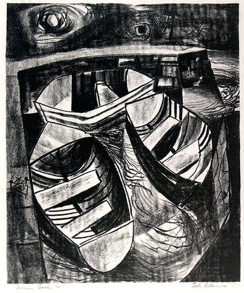 Artist: b'Adams, Tate.' | Title: b'Fishing boats 2.' | Date: c.1954 | Technique: b'lithograph, printed in black ink, from one zinc plate' Artist: b'Adams, Tate.' | Title: b'Fishing boats 2.' | Date: c.1954 | Technique: b'lithograph, printed in black ink, from one zinc plate'