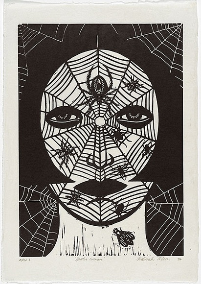 Artist: b'Klein, Deborah.' | Title: b'Spider woman' | Date: 1997 | Technique: b'linocut, printed in black ink, from one block' Artist: b'Klein, Deborah.' | Title: b'Spider woman' | Date: 1997 | Technique: b'linocut, printed in black ink, from one block'