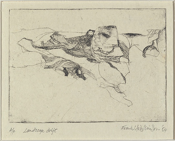 Artist: b'Hodgkinson, Frank.' | Title: b'Landscape drift' | Date: 1954 | Technique: b'hardground-etching, printed in black ink, from one plate' Artist: b'Hodgkinson, Frank.' | Title: b'Landscape drift' | Date: 1954 | Technique: b'hardground-etching, printed in black ink, from one plate'