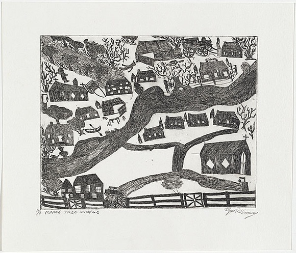 Artist: b'Kennedy, Roy.' | Title: b'Pepper tree avenue' | Date: c.2001 | Technique: b'etching, printed in black ink, from one plate' Artist: b'Kennedy, Roy.' | Title: b'Pepper tree avenue' | Date: c.2001 | Technique: b'etching, printed in black ink, from one plate'