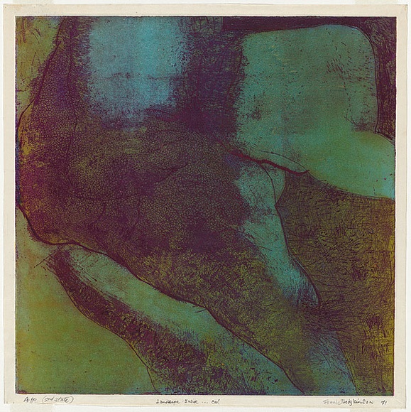 Artist: b'Hodgkinson, Frank.' | Title: b'Landscape inside... cool.' | Date: 1971 | Technique: b'hard ground and deep etch, printed in colour by the oil viscosity technique, from one plate' Artist: b'Hodgkinson, Frank.' | Title: b'Landscape inside... cool.' | Date: 1971 | Technique: b'hard ground and deep etch, printed in colour by the oil viscosity technique, from one plate'
