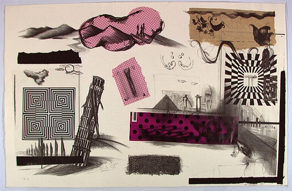 Artist: b'Palethorpe, Jan' | Title: b'not titled [leaning tower of Pisa]' | Date: 1989 | Technique: b'lithograph, printed in colour, from one stone; chine coll\xc3\xa9 collage'
