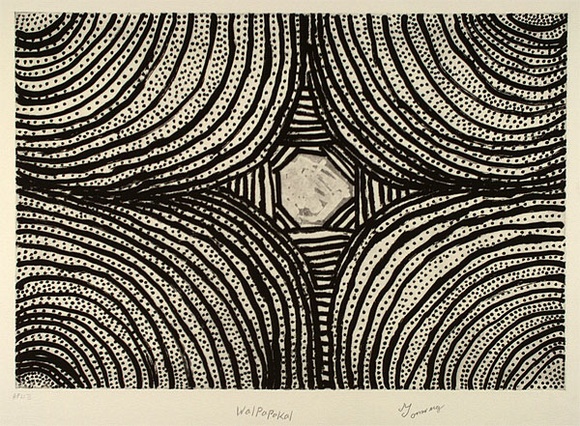 Artist: b'Ngarraija, Tommy May.' | Title: b'Walpapakal' | Date: 1995, November | Technique: b'etching and sugar-lift aquatint, printed in black ink, from one copper plate'