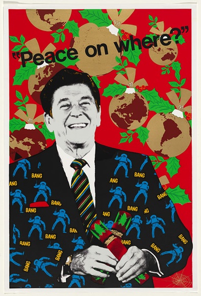 Artist: b'Robertson, Toni.' | Title: b'Peace on where?' | Date: 1983 | Technique: b'screenprint, printed in colour, from multiple stencils' | Copyright: b'\xc2\xa9 Toni Robertson' Artist: b'Robertson, Toni.' | Title: b'Peace on where?' | Date: 1983 | Technique: b'screenprint, printed in colour, from multiple stencils' | Copyright: b'\xc2\xa9 Toni Robertson'