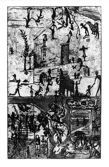 Artist: b'Shearer, Mitzi.' | Title: b'The front of the house and workshop' | Date: 1982 | Technique: b'etching and aquatint, printed in black ink, from one plate'