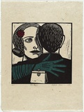 Artist: Klein, Deborah. | Title: The dance | Date: 1997 | Technique: linocut, printed in black ink, from one block; chine colle printed in black ink on red and green paper
