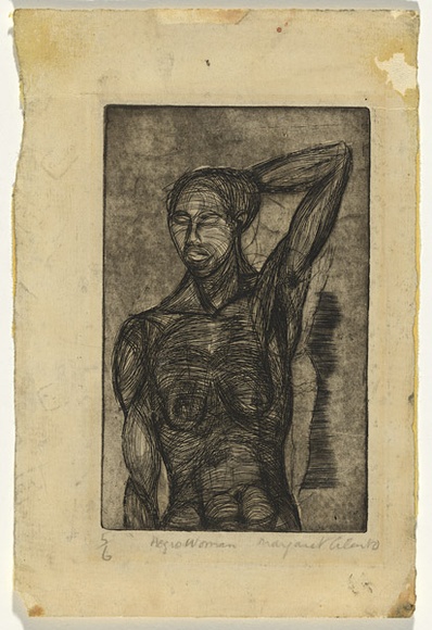Artist: b'Cilento, Margaret.' | Title: b'Negro woman.' | Date: c.1948 | Technique: b'etching, roulette printed in black ink, from one copper plate' Artist: b'Cilento, Margaret.' | Title: b'Negro woman.' | Date: c.1948 | Technique: b'etching, roulette printed in black ink, from one copper plate'