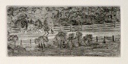 Artist: Sidman, William | Title: (Horses galloping on a racetrack) | Date: 1890s | Technique: etching, printed in black ink with plate-tone, from one copper plate