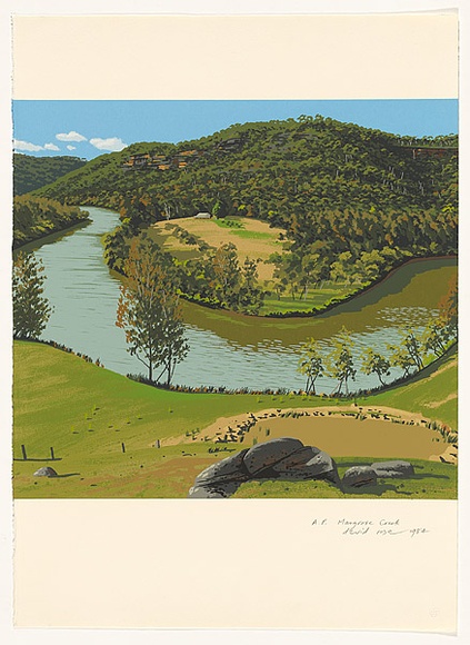 Artist: b'Rose, David.' | Title: b'Mangrove Creek' | Date: 1984 | Technique: b'screenprint, printed in colour, from multiple stencils' Artist: b'Rose, David.' | Title: b'Mangrove Creek' | Date: 1984 | Technique: b'screenprint, printed in colour, from multiple stencils'