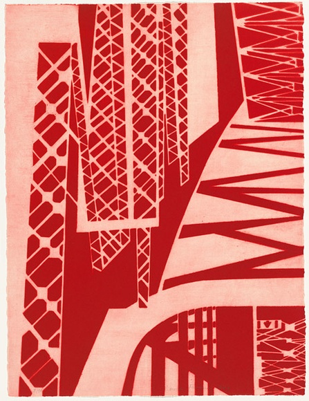 Artist: b'Forthun, Louise.' | Title: b'The red bridge.' | Date: 1999 | Technique: b'aquatint, printed in red ink, from two copper plates' Artist: b'Forthun, Louise.' | Title: b'The red bridge.' | Date: 1999 | Technique: b'aquatint, printed in red ink, from two copper plates'