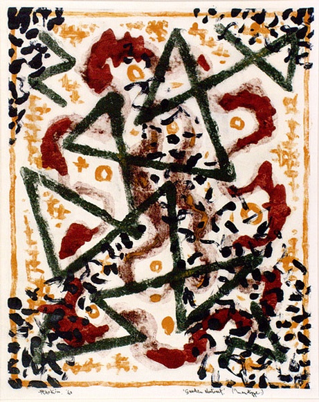 Artist: b'Hawkins, Weaver.' | Title: b'Garden abstract' | Date: 1960 | Technique: b'monotype, printed in colour, from one plate' | Copyright: b'The Estate of H.F Weaver Hawkins' Artist: b'Hawkins, Weaver.' | Title: b'Garden abstract' | Date: 1960 | Technique: b'monotype, printed in colour, from one plate' | Copyright: b'The Estate of H.F Weaver Hawkins'