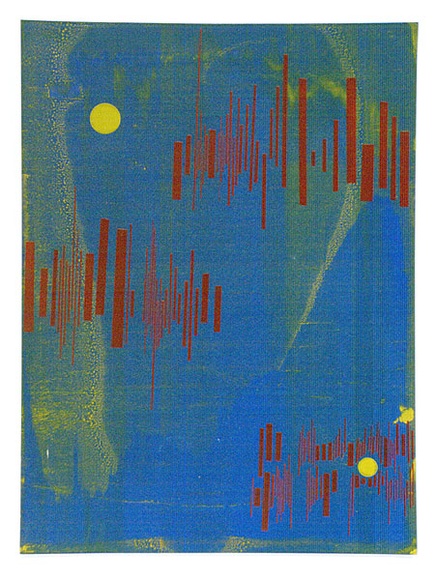 Artist: b'Tilley, Lorna.' | Title: b'(Poster of moons and stripes)' | Date: 1973 | Technique: b'screenprint, printed in colour, from multiple stencils' Artist: b'Tilley, Lorna.' | Title: b'(Poster of moons and stripes)' | Date: 1973 | Technique: b'screenprint, printed in colour, from multiple stencils'