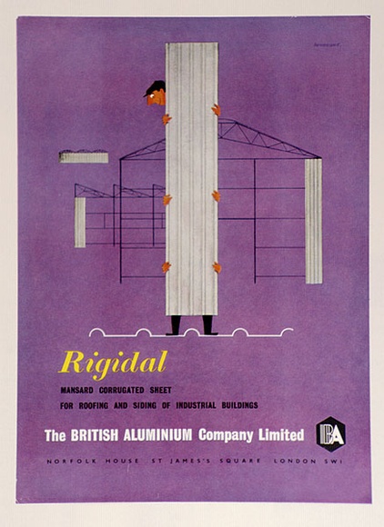 Artist: b'Bainbridge, John.' | Title: b'Rigidal mansard corrugated sheet (full page colour advertisement).' | Date: c.1958 | Technique: b'photo-lithograph' Artist: b'Bainbridge, John.' | Title: b'Rigidal mansard corrugated sheet (full page colour advertisement).' | Date: c.1958 | Technique: b'photo-lithograph'