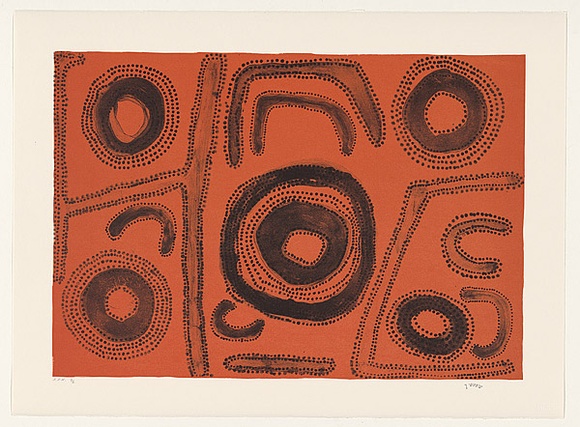 Artist: b'Nerrimah, Jimmy.' | Title: b'Untitled' | Date: 2001 | Technique: b'lithograph, printed in colour, from two aluminum plates' Artist: b'Nerrimah, Jimmy.' | Title: b'Untitled' | Date: 2001 | Technique: b'lithograph, printed in colour, from two aluminum plates'