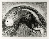 Artist: b'BOYD, Arthur' | Title: b'The Wolf of Gubbio with St Francis in a bent tree.' | Date: (1965) | Technique: b'lithograph, printed in black ink, from one plate' | Copyright: b'Reproduced with permission of Bundanon Trust'