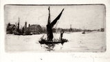 Artist: b'Geach, Portia.' | Title: b'(Sailing barge on the Thames)' | Date: c.1898 | Technique: b'etching, printed in black ink, from one plate' | Copyright: b'With permission from Trust Company Limited, Trustee for the Portia Geach Memorial Fund'