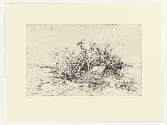 Artist: b'Mortensen, Kevin.' | Title: b'Birdman island' | Date: 2005 | Technique: b'etching, printed in black ink, from one copper plate' | Copyright: b'\xc2\xa9 Kevin Mortensen' Artist: b'Mortensen, Kevin.' | Title: b'Birdman island' | Date: 2005 | Technique: b'etching, printed in black ink, from one copper plate' | Copyright: b'\xc2\xa9 Kevin Mortensen'