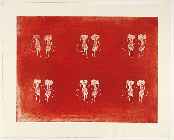Artist: b'Rose, Jacqueline.' | Title: bJosephine's song | Date: 2001 | Technique: b'etching, printed in orange ink, from one copper plate'