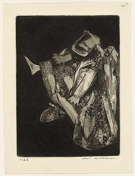 Artist: b'WILLIAMS, Fred' | Title: b'My godson' | Date: 1960 | Technique: b'etching, aquatint, engraving and burnishing, printed in black ink, from one copper plate' | Copyright: b'\xc2\xa9 Fred Williams Estate' Artist: b'WILLIAMS, Fred' | Title: b'My godson' | Date: 1960 | Technique: b'etching, aquatint, engraving and burnishing, printed in black ink, from one copper plate' | Copyright: b'\xc2\xa9 Fred Williams Estate'