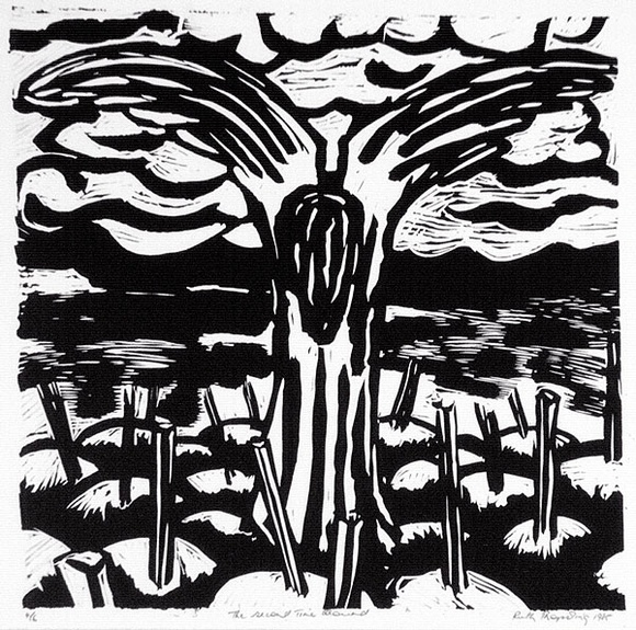 Artist: b'Propsting, Ruth.' | Title: b'The second time around' | Date: 1985 | Technique: b'woodcut, printed in black ink, from one block' Artist: b'Propsting, Ruth.' | Title: b'The second time around' | Date: 1985 | Technique: b'woodcut, printed in black ink, from one block'
