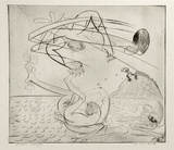 Artist: BOYD, Arthur | Title: Bert Hinkler and Polyphemus. | Date: (1968-69) | Technique: drypoint, printed in black ink, from one plate | Copyright: Reproduced with permission of Bundanon Trust