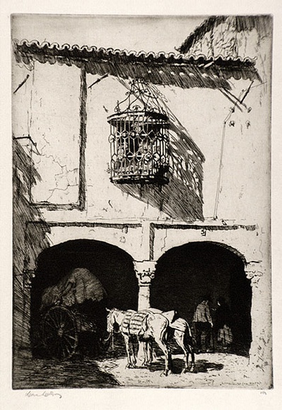 Artist: b'LINDSAY, Lionel' | Title: b'In Zafra market, Spain' | Date: 1928 | Technique: b'etching, printed in brown ink, from one plate' | Copyright: b'Courtesy of the National Library of Australia' Artist: b'LINDSAY, Lionel' | Title: b'In Zafra market, Spain' | Date: 1928 | Technique: b'etching, printed in brown ink, from one plate' | Copyright: b'Courtesy of the National Library of Australia'
