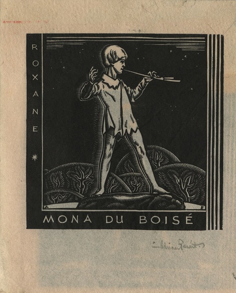 Artist: b'FEINT, Adrian' | Title: b'Bookplate: Mona du Boise.' | Date: (1931) | Technique: b'wood-engraving, printed in black ink, from one block' | Copyright: b'Courtesy the Estate of Adrian Feint' Artist: b'FEINT, Adrian' | Title: b'Bookplate: Mona du Boise.' | Date: (1931) | Technique: b'wood-engraving, printed in black ink, from one block' | Copyright: b'Courtesy the Estate of Adrian Feint'