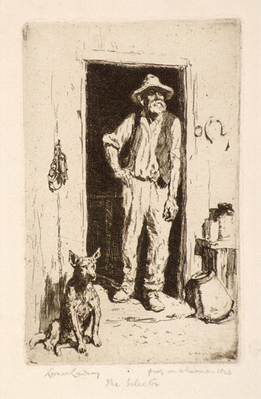Artist: b'LINDSAY, Lionel' | Title: b'The selector' | Date: 1923 | Technique: b'etching, printed in brown ink, from one plate' | Copyright: b'Courtesy of the National Library of Australia' Artist: b'LINDSAY, Lionel' | Title: b'The selector' | Date: 1923 | Technique: b'etching, printed in brown ink, from one plate' | Copyright: b'Courtesy of the National Library of Australia'