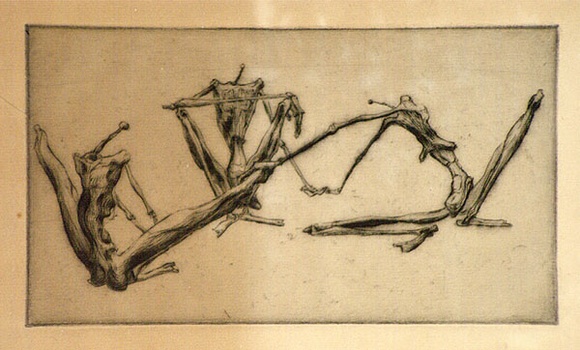 Artist: b'Graham, Geoffrey.' | Title: b'Three seated figures' | Date: c.1938 | Technique: b'etching, printed in black ink, from one plate' Artist: b'Graham, Geoffrey.' | Title: b'Three seated figures' | Date: c.1938 | Technique: b'etching, printed in black ink, from one plate'