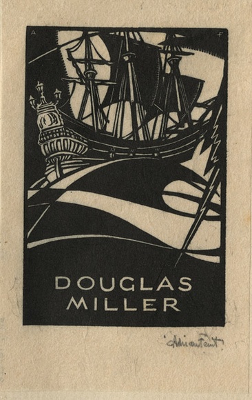 Artist: b'FEINT, Adrian' | Title: b'Bookplate: Douglas Miller.' | Date: 1933 | Technique: b'wood-engraving, printed in black ink, from one block' | Copyright: b'Courtesy the Estate of Adrian Feint' Artist: b'FEINT, Adrian' | Title: b'Bookplate: Douglas Miller.' | Date: 1933 | Technique: b'wood-engraving, printed in black ink, from one block' | Copyright: b'Courtesy the Estate of Adrian Feint'