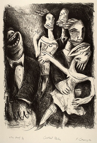 Artist: b'Casey, Karen.' | Title: b'Cocktail party' | Date: 1990 | Technique: b'lithograph, printed in black ink, from one stone' Artist: b'Casey, Karen.' | Title: b'Cocktail party' | Date: 1990 | Technique: b'lithograph, printed in black ink, from one stone'
