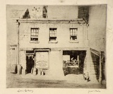 Artist: LINDSAY, Lionel | Title: The Tinsmith's shop, King Street, Sydney | Date: 1921 | Technique: etching, printed in black ink with plate-tone, from one plate | Copyright: Courtesy of the National Library of Australia