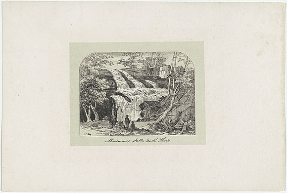 Artist: b'Terry, F.C.' | Title: bMossman's Falls, North Shore Sydney. | Date: c.1855 | Technique: b'photo-lithograph, printed in colour, from multiple stones' Artist: b'Terry, F.C.' | Title: bMossman's Falls, North Shore Sydney. | Date: c.1855 | Technique: b'photo-lithograph, printed in colour, from multiple stones'