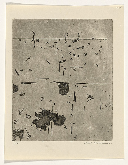 Artist: b'WILLIAMS, Fred' | Title: b'Ponds, Lysterfield' | Date: 1965-66 | Technique: b'etching, aquatint, sugar aquatint and flat biting, printed in black ink, from one plate' | Copyright: b'\xc2\xa9 Fred Williams Estate' Artist: b'WILLIAMS, Fred' | Title: b'Ponds, Lysterfield' | Date: 1965-66 | Technique: b'etching, aquatint, sugar aquatint and flat biting, printed in black ink, from one plate' | Copyright: b'\xc2\xa9 Fred Williams Estate'