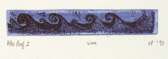 Artist: b'Palethorpe, Jan' | Title: b'Wave' | Date: 1993 | Technique: b'etching, printed in blue ink, from one plate' Artist: b'Palethorpe, Jan' | Title: b'Wave' | Date: 1993 | Technique: b'etching, printed in blue ink, from one plate'